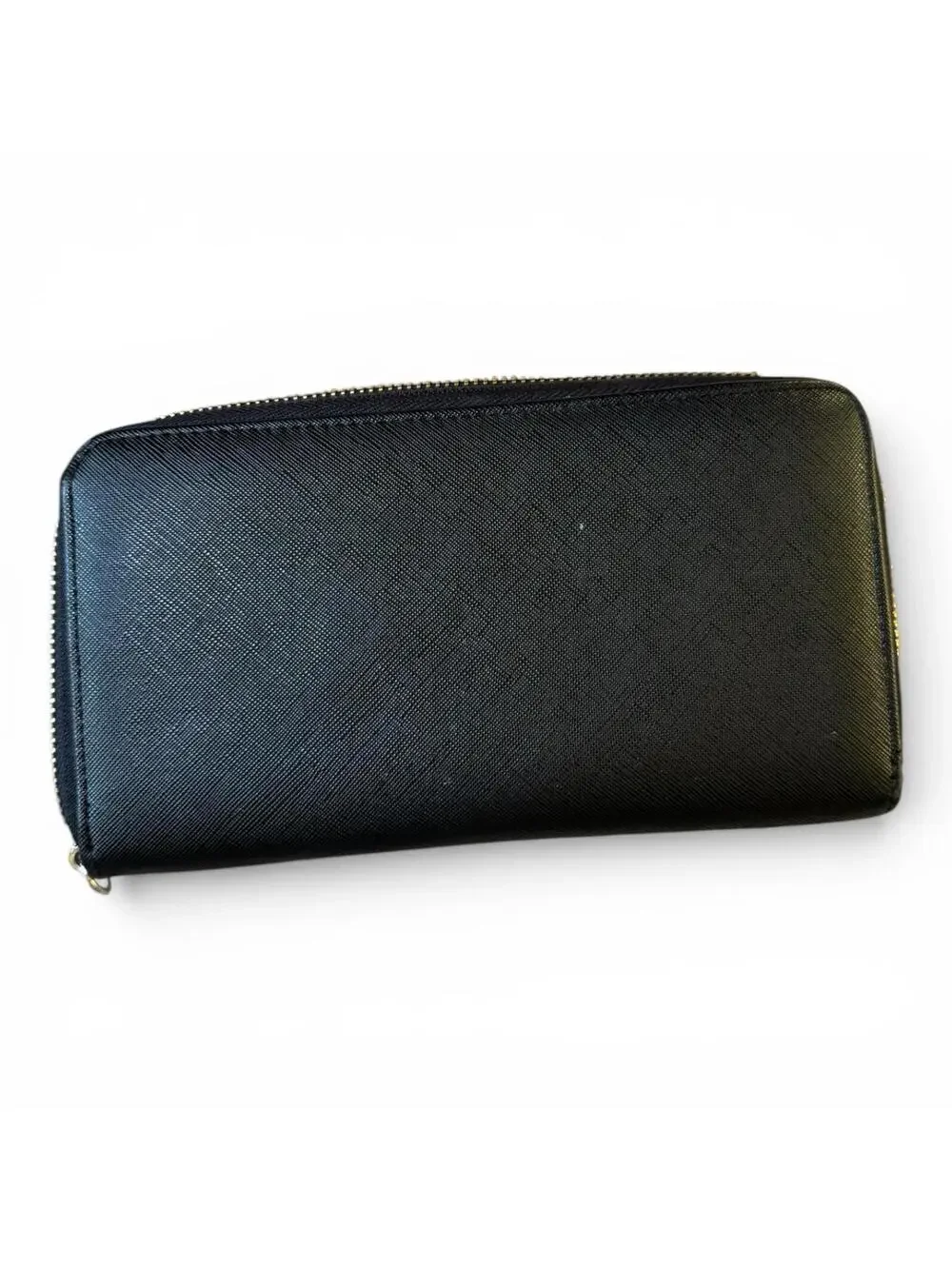 Steve Madden Large Black Pleather Wallet Bifold Gold Colored Hardware GC